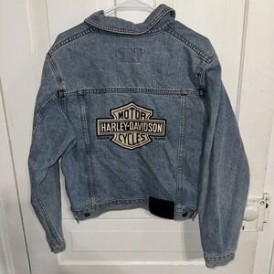Harley Davidson Denim Jacket Men's Medium Big Patch Light Wash